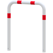 Impact protection bars | as e-charging post protection | for casting in concrete, | total width: 1000mm, total height: 1000mm | hot-dip galvanized and white powder-coated with red reflective stripes foil type RA1/A